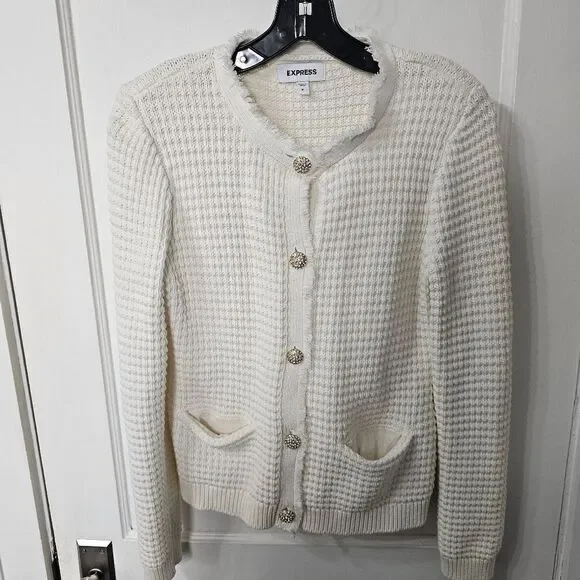 Express Cream Sweater With Gold Buttons, Sz Medium, Excellent Condition - Picture 3 of 5